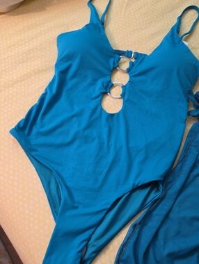 High Cut Leg Bathing Suit With Lettuce Edged Wrap
